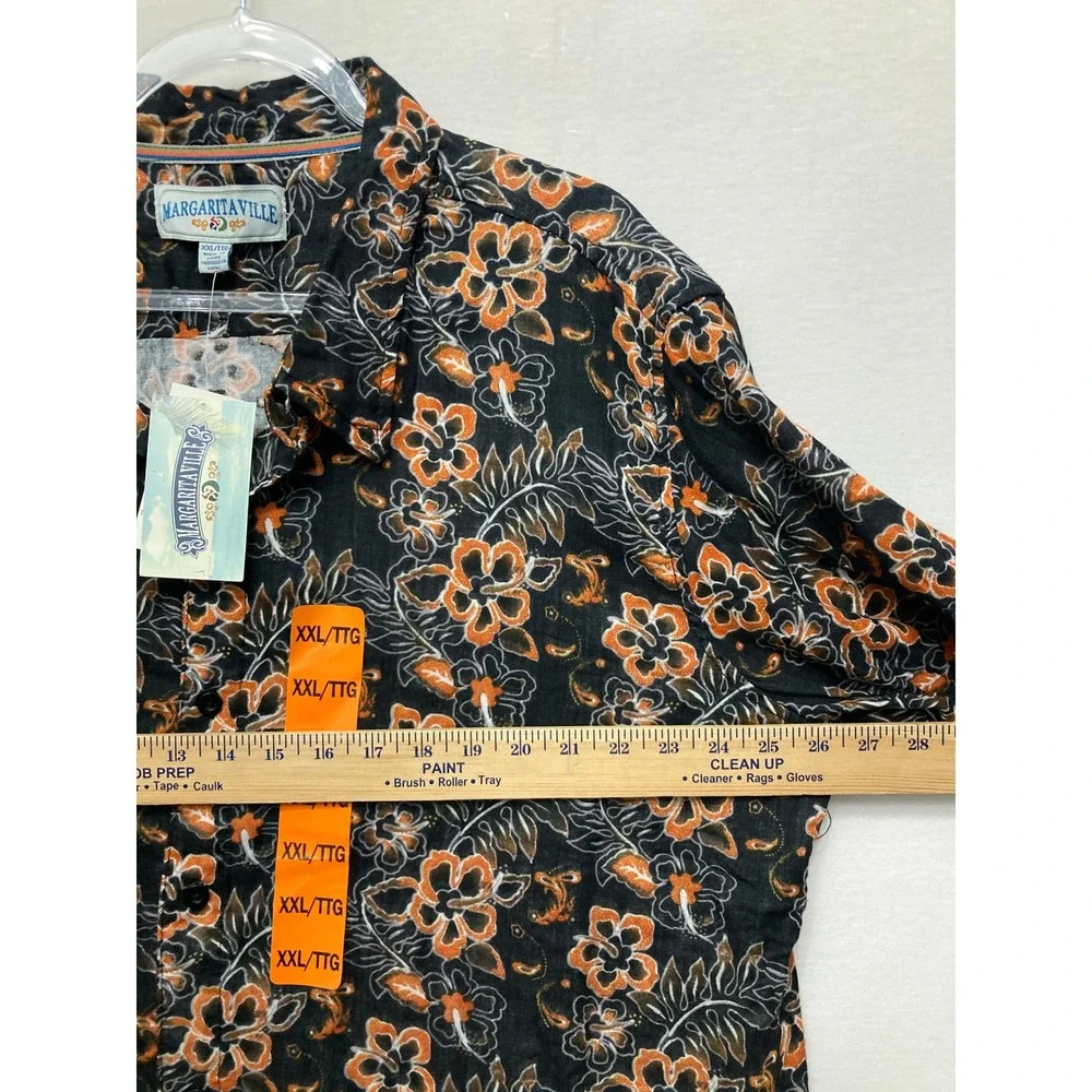New Margaritaville Button Down Shirt XXL Black Orange Floral Tropical Hibiscus